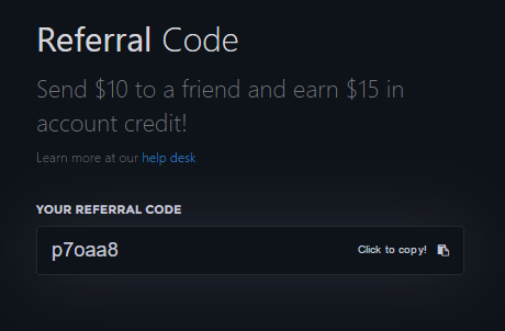 Referral Code in Account Info page