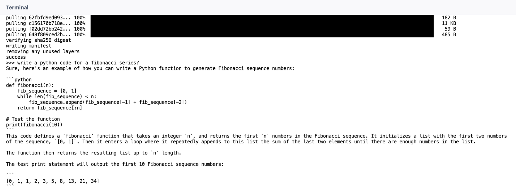 Python code for a fibonacci by Qwen2:7b model