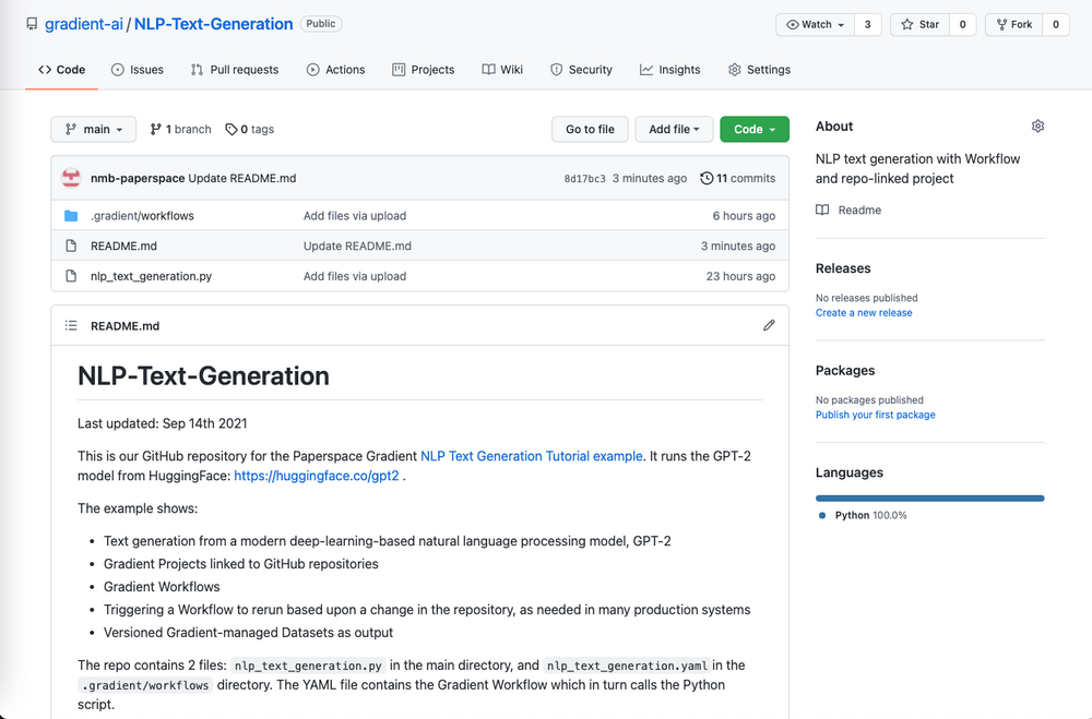 NLP Text Generation Using Gradient Workflows And GitHub