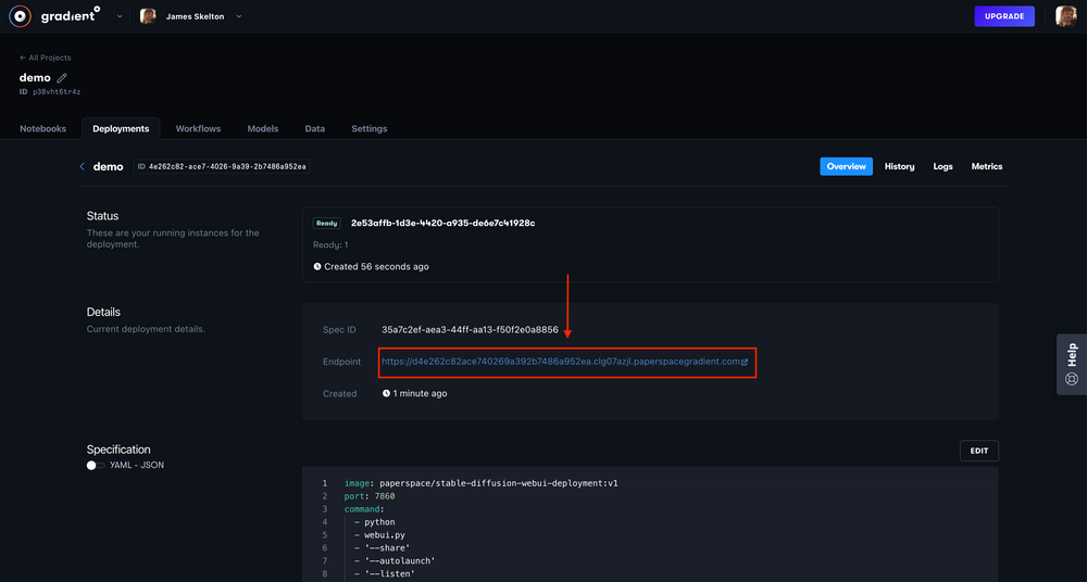 Run The Stable Diffusion Web UI From Gradient Deployments